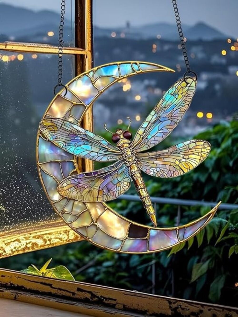 Suncatcher Dragonfly Moon Ornament | Celestial Hanging Decor for Home & Gifts